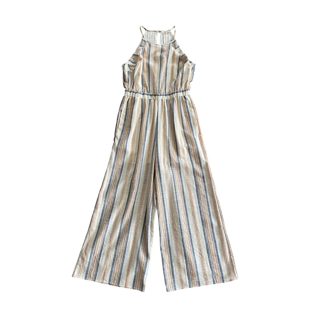 Mystree Striped Linen Look Jumpsuit Small